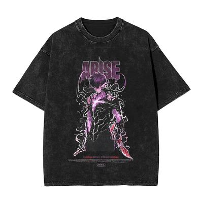 Men Women T Shirt Hot Anime Solo Leveling Sung Jin Woo Washed T-Shirts Hippie Summer Tees Y2K Classic Clothes Plus Size 2XL