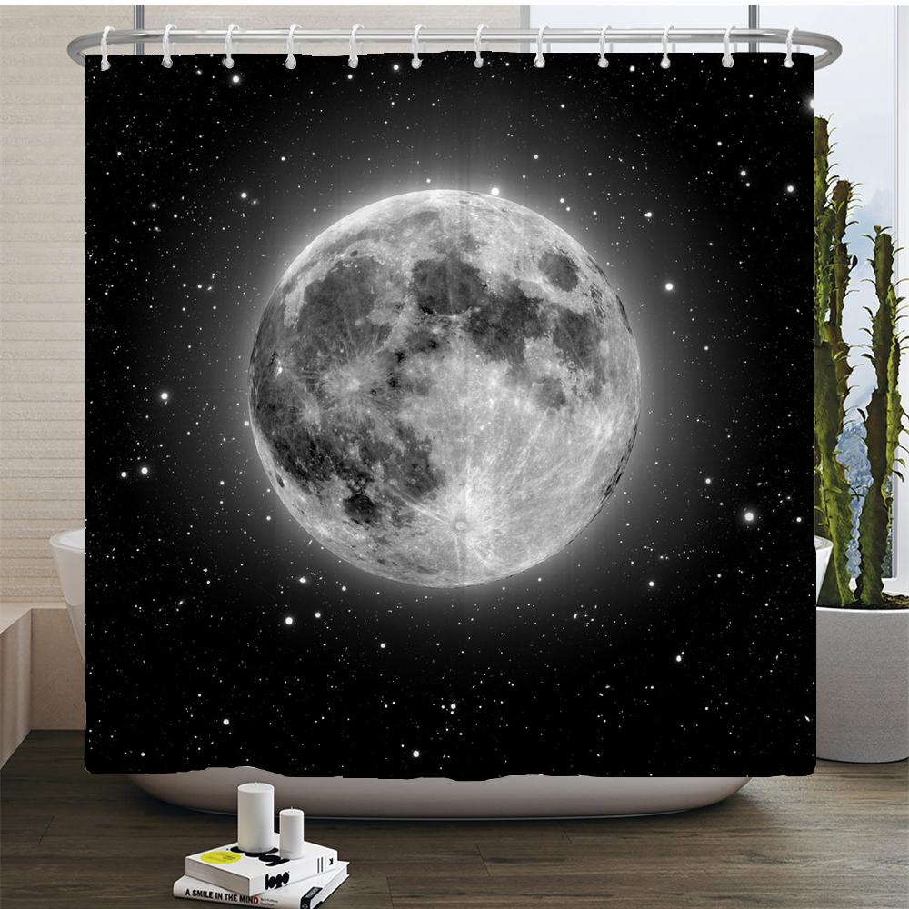 Moon Starry Sky Shower Curtain Midnight View Dreamy Mystic Bathroom Curtains Waterproof Fabric Home Decor Curtain With Hooks