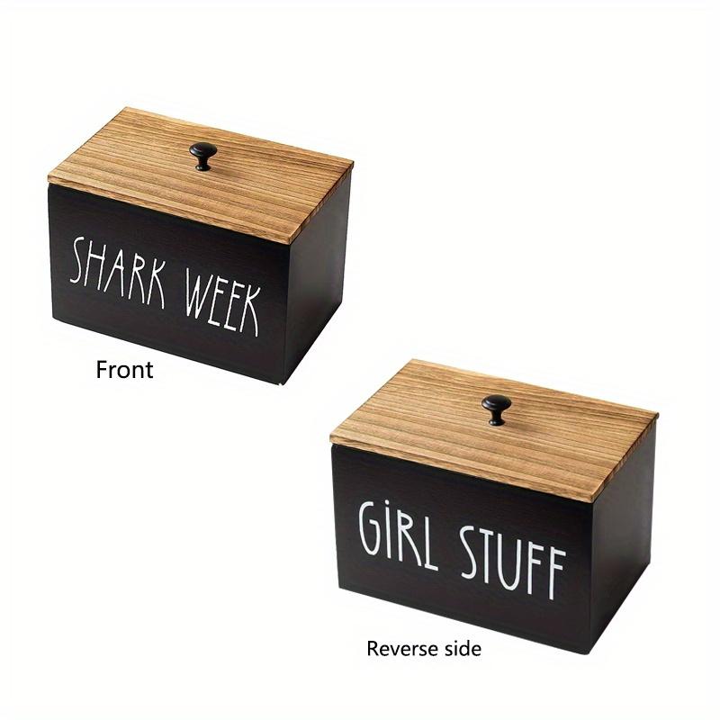1 шт. Женские принадлежности для тампонов, вместительная коробка для хранения в ванной, ватные палочки и гигиенические салфетки SHARK WEEK, деревянная белая/черная домашняя коробка для хранения с крышкой. чёрный
