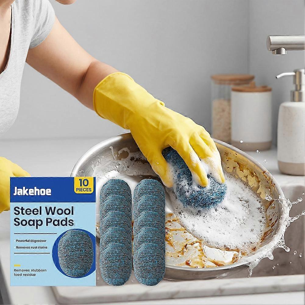 Steel Wool Soap Pads,Reusable Cuts Grease and Removes Rust- 10Pcs/Box