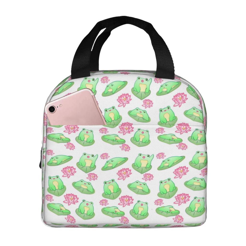 Cute Frog On Lotus Leaves Insulated Lunch Bag for Kids School Cooler Thermal Food Box Tote Portable Lunch Boxes Container