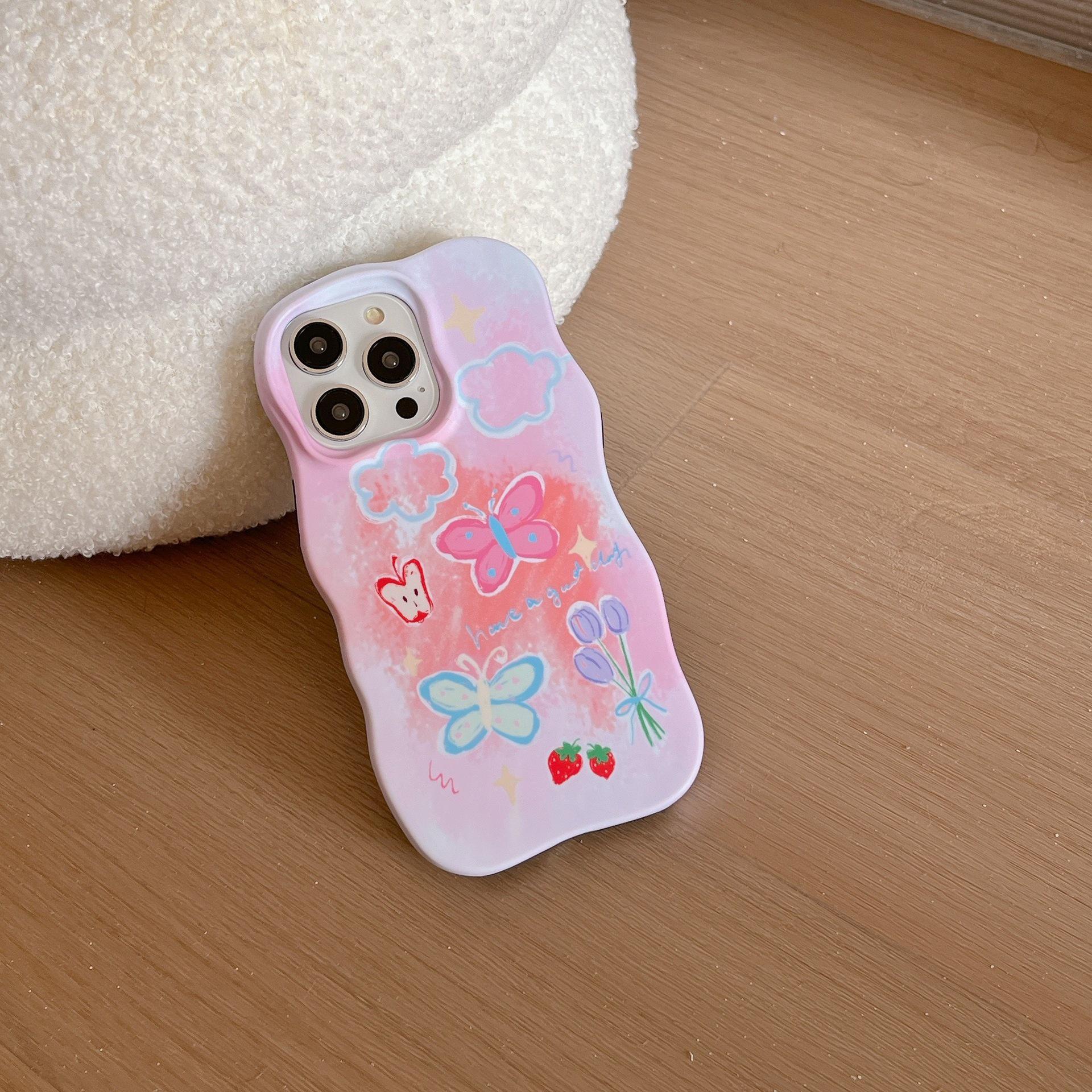 

Two-in-One Pink Oil Painting Butterfly Frosted Case for iPhone 16 Pro Max/Apple 17/15/14 13