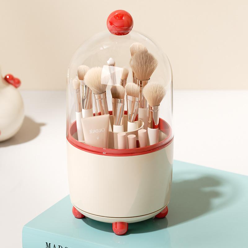 Makeup Brush Storage Box Rotatable Desktop Cosmetic Compartment Storage Dustproof Storage Container