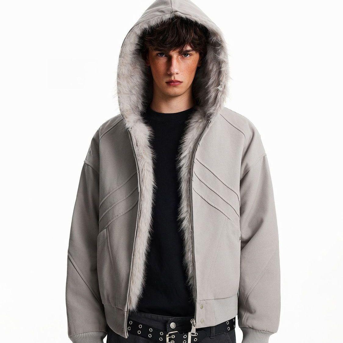 Men s American-Style Fur Collar Hooded Winter Jacket - Thickened, Faux Rabbit Fur Lined, Mountain Eagle Design XL (125-140 jin) абрикосовый