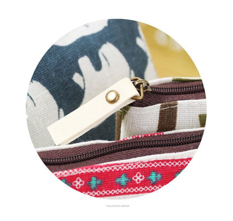 Retro Korean Cotton-Linen Coin Purse and Key Bag with Cartoon Design