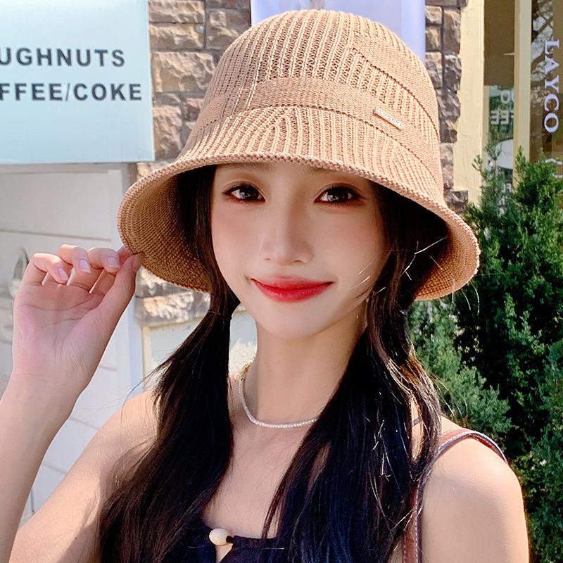 Sommarhatt dam enfärgad stickad mångsidig sommarsolskydd solskyddshatt UV-skydd bucket hat