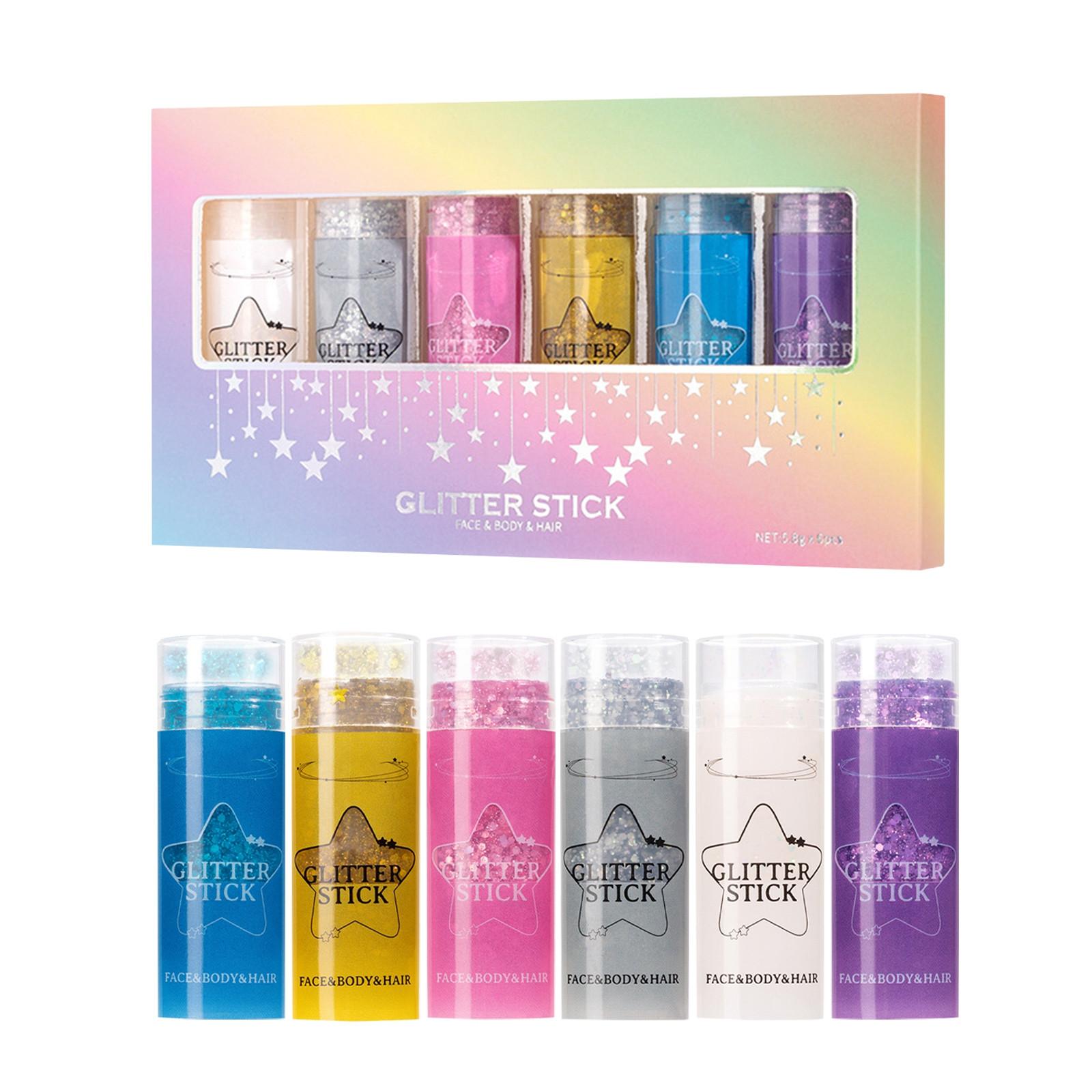 

6-цветный карандаш-блестка Burst Glitter Stick, осветляющий блеск для тела, сценический макияж, набор двойного назначения для губ и щек, гель-карандаш.