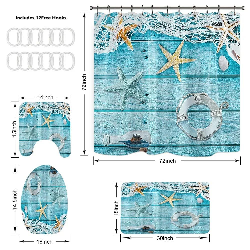 Bathroom Accessories Set Ocean Theme Shower Curtain Bath Mat Toilet Cover U Shape Pad Durable For Home Hotel Gifts