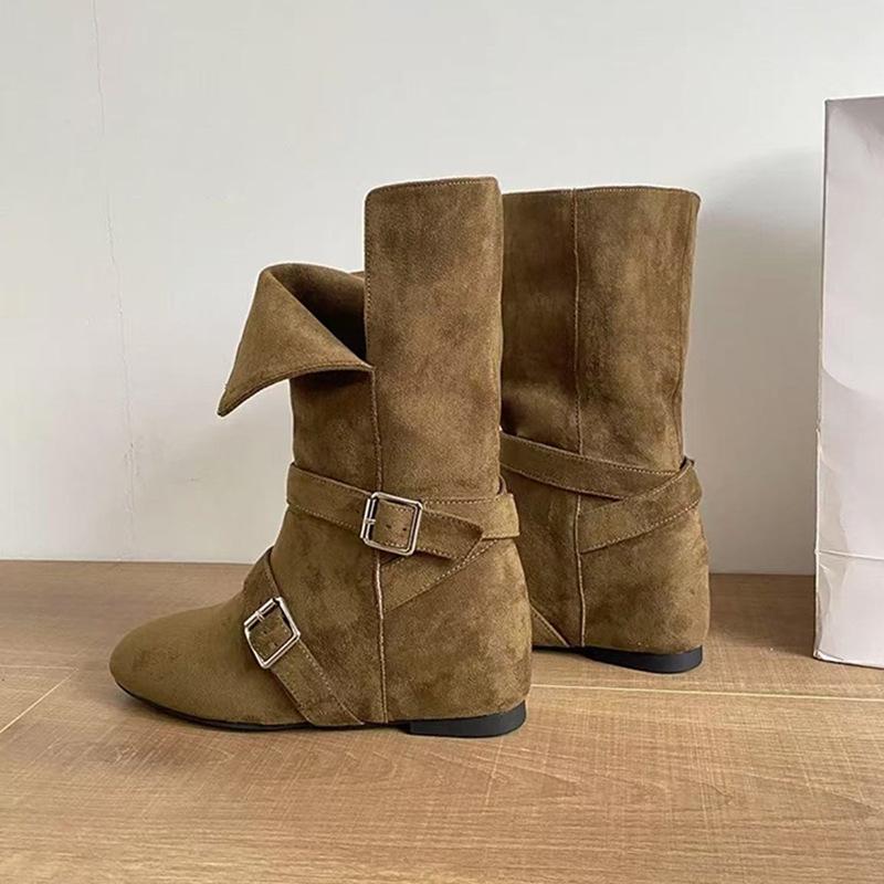 

Короткие ботинки на скрытой платформе Lin Li, корейская версия, многовариантная пряжка-ремень, женские ботинки, летние тонкие ботильоны из маленького вельвета 40 хаки
