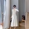 French Elegant Autumn New Knitted Dress Women Vintage Slim Long Sleeved Dresses Party Korean Fashion Designer Casual Clothing