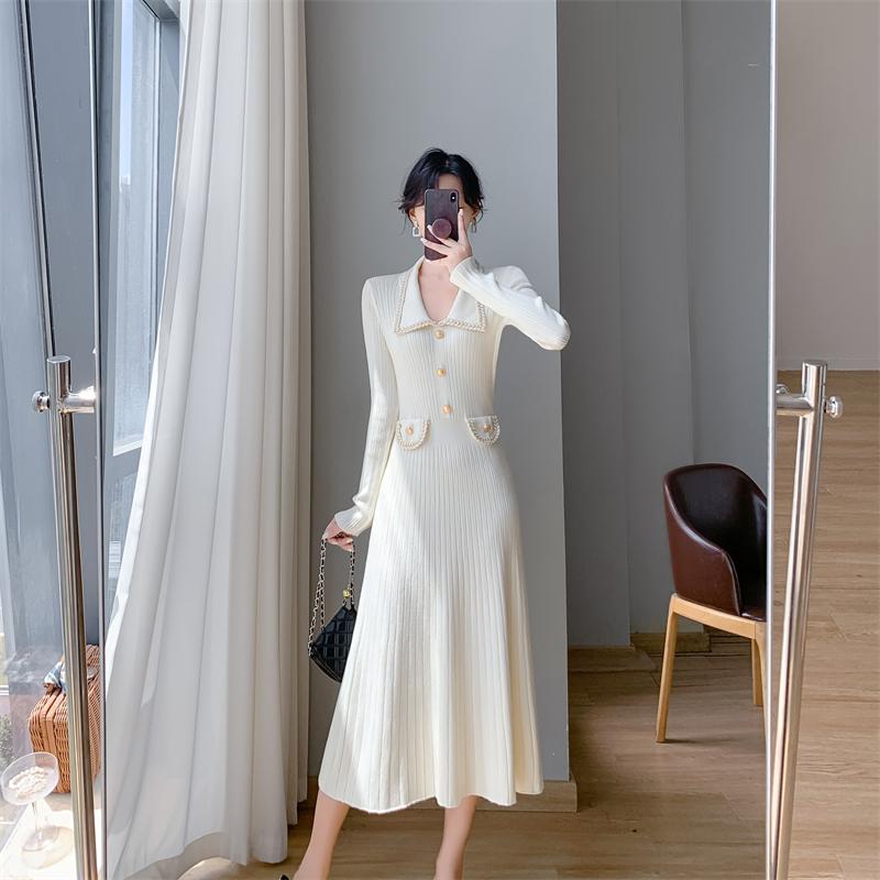 French Elegant Autumn New Knitted Dress Women Vintage Slim Long Sleeved Dresses Party Korean Fashion Designer Casual Clothing