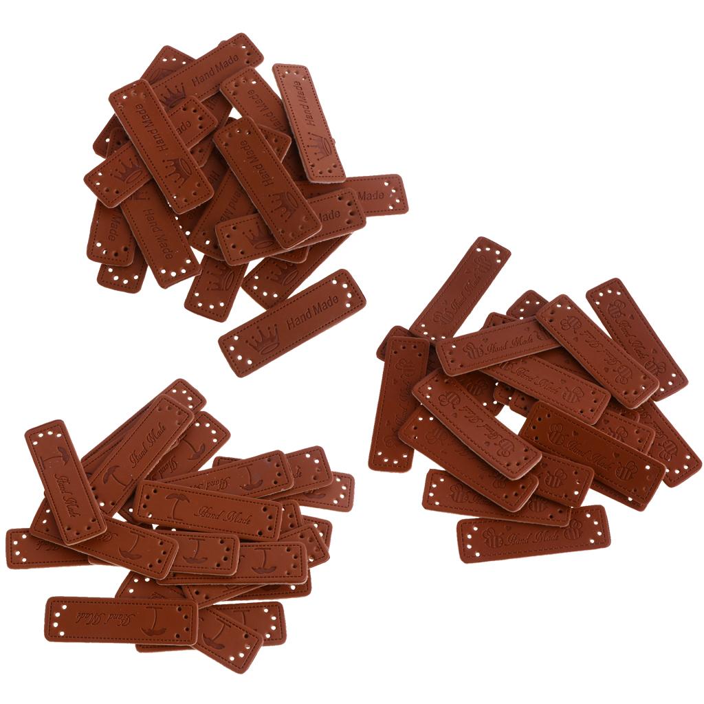 20 Pcs PU Leather Labels Handmade Embossed Tags DIY Sewing Embellishments Craft