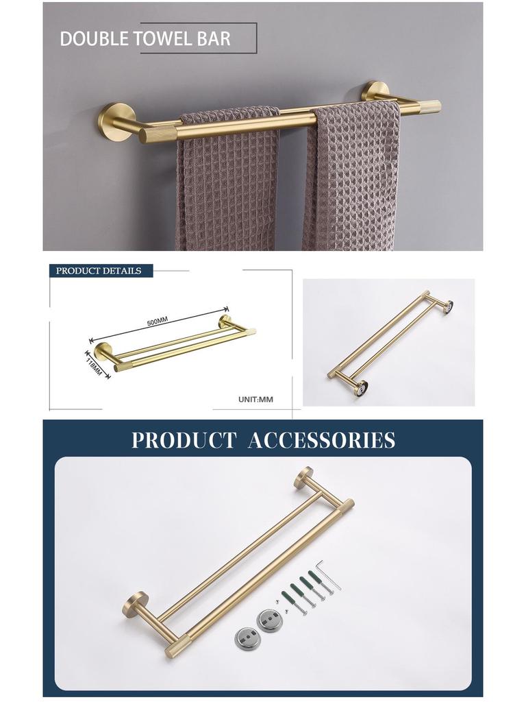 European Luxury Brass Bathroom Set: Knurled Towel Bar, Tissue Holder, Coat Hook, Toilet Brush, Soap Dispenser, Towel Ring.