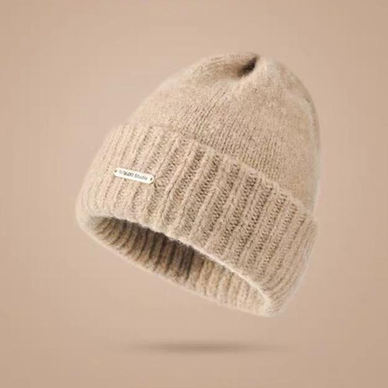 Knitted Beanie Hat Women Soft Warm Hand Crochet Bonnet Caps Solid Color Thick Winter for Girl Thermal Ear Protection Outdoor Hat