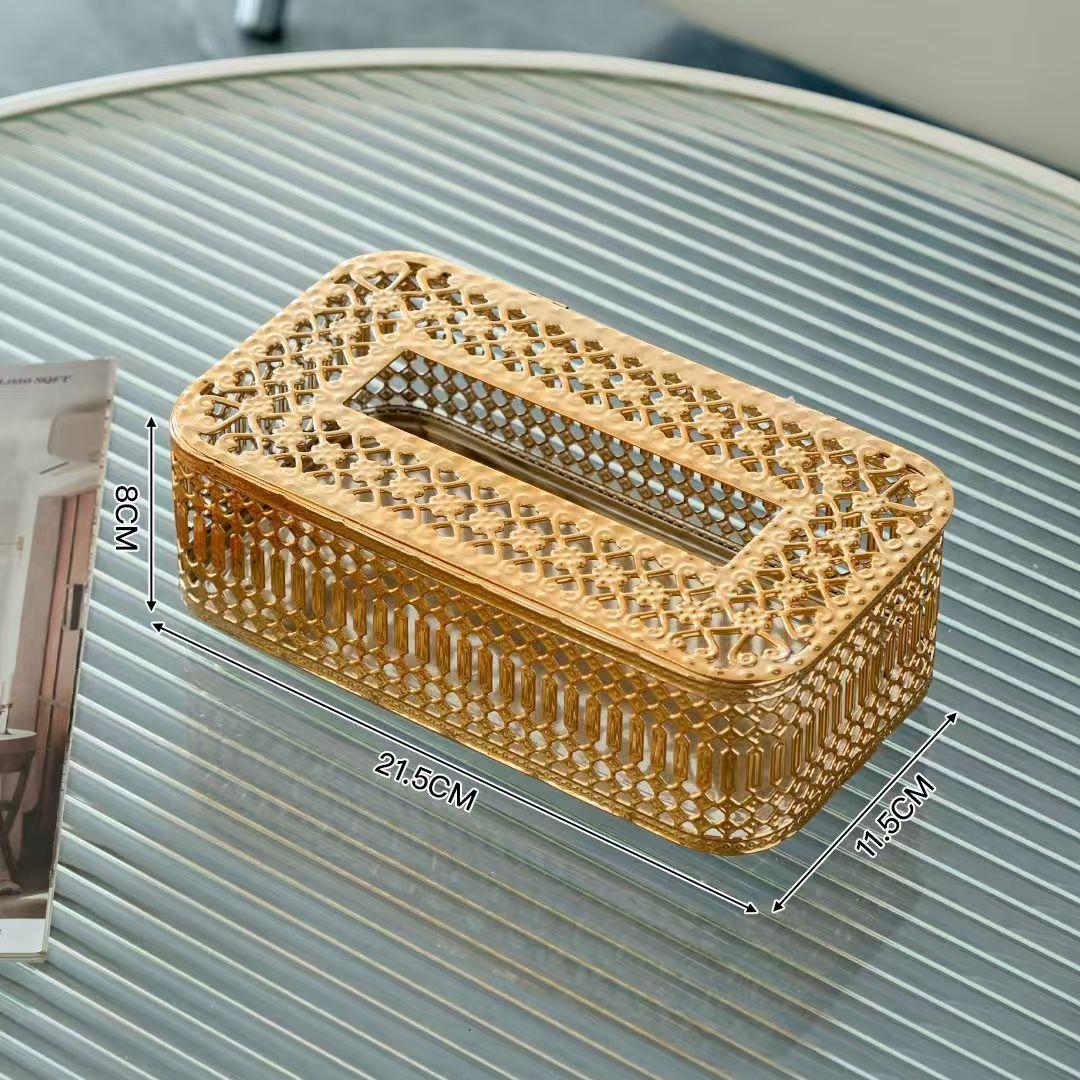 Iron Hollowed Out Metal Tissue Box Holder Household Tissue Storage Box Living Room Study Bedroom Kitchen Home Decoration Box A