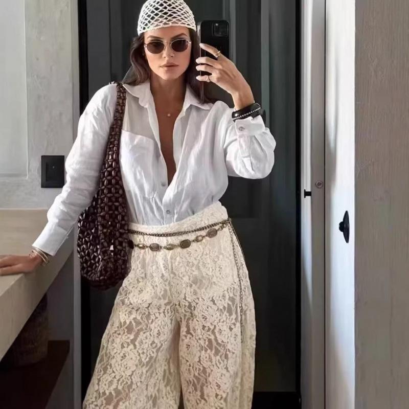 Women's Lace Elastic Waist Loose Long Pants - INS Hot Style 2026 Fashion