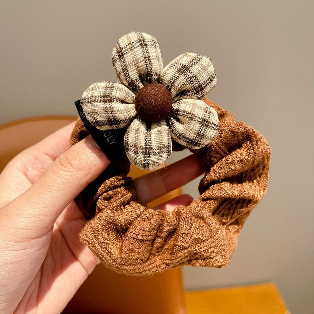 Autumn and winter coffee color rubber band flower hair rope headgear retro large intestine ring headrope Maillard hair accessories