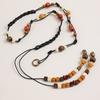 Boho Style Mixed Color Wood Beads Genuine Leather Braided Texture Ethnic Style Handmade Women's Belt Casual Vacation Style Waist Rope