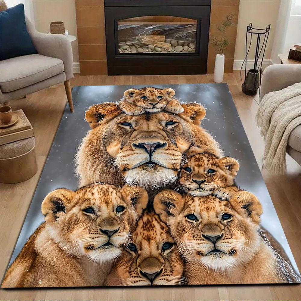 Lion Family Portrait Patterned carpet, non slip mat suitable for living room and bedroom sofas