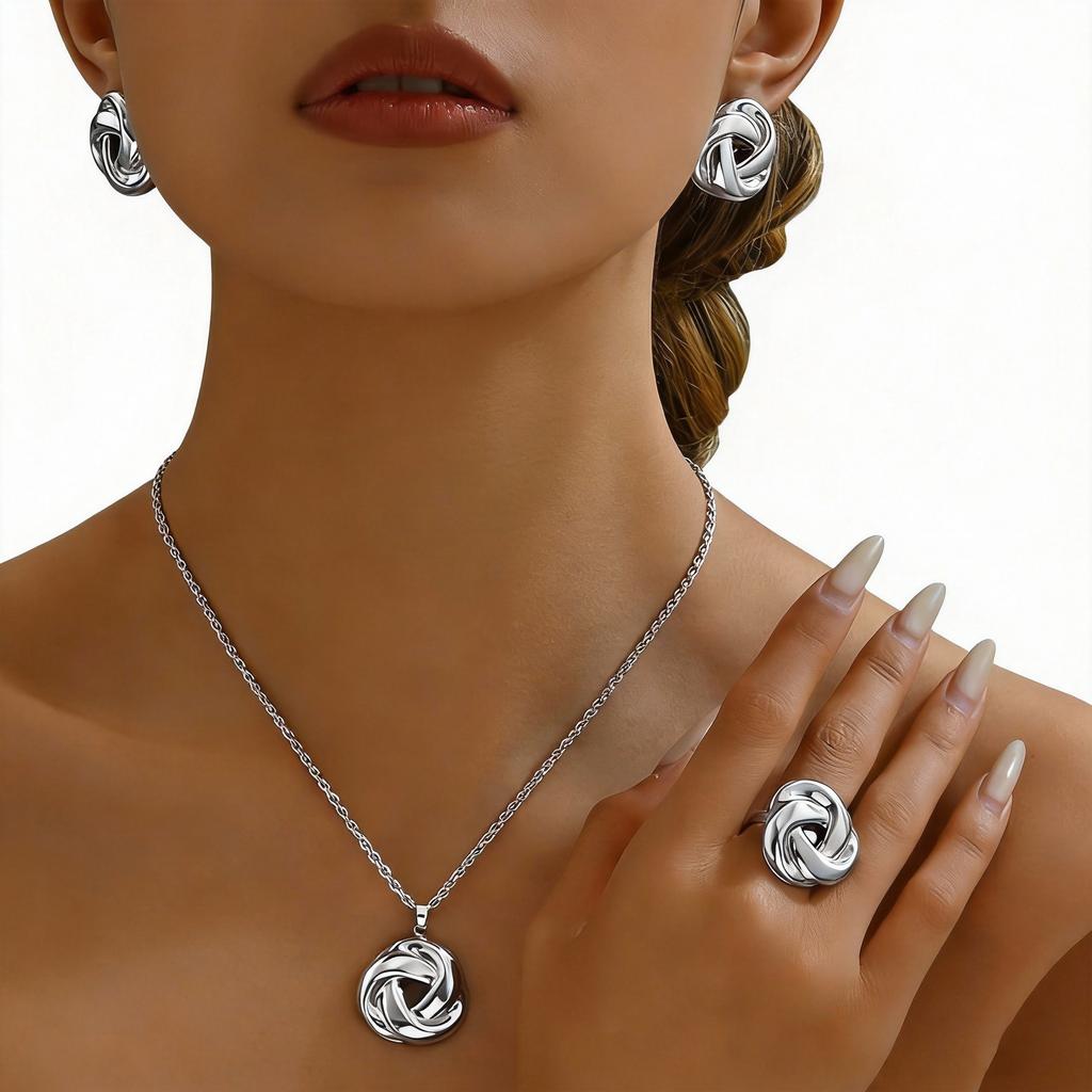 Twist ring hollow necklace, earrings and ring set, elegant and versatile temperament, suitable for daily use