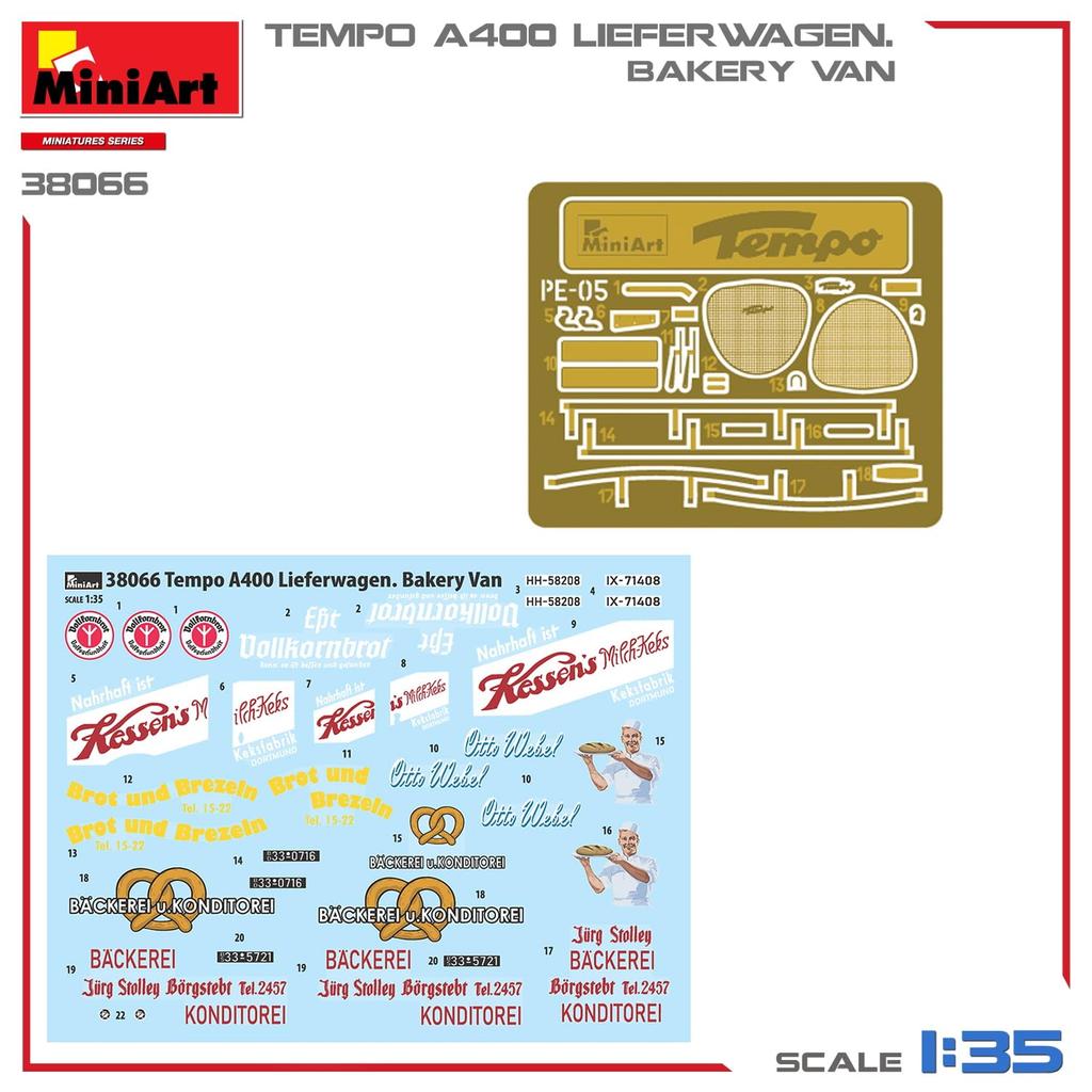 Miniart Scale Tempo A400 Reeferwagen Bakery Van Plastic Model Kit MA38066 1/35