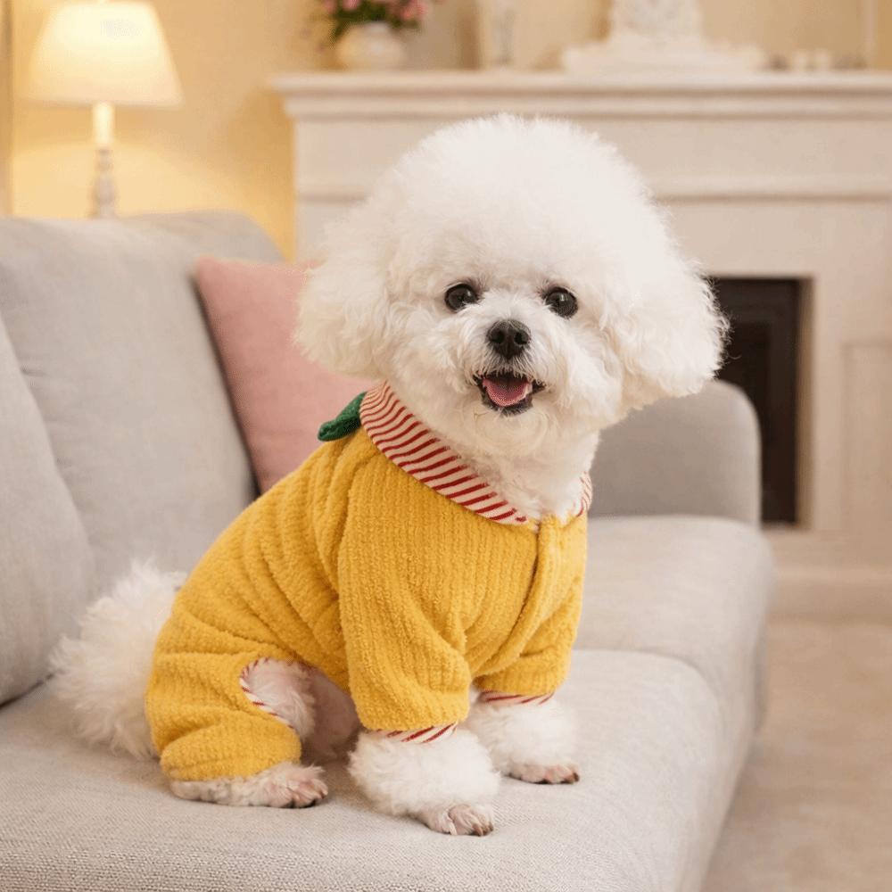 Warm Dog Striped Jumpsuit Fleece Puppy Hood Pajamas Puppy Homewear Dog Overalls  Winter Season