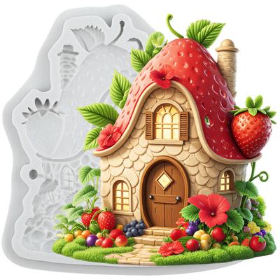 Strawberry House Silicone Molds Strawberry Fondant Mold Cake Decorating Tools Cupcake Topper Candy Chocolate Gumpaste Mold