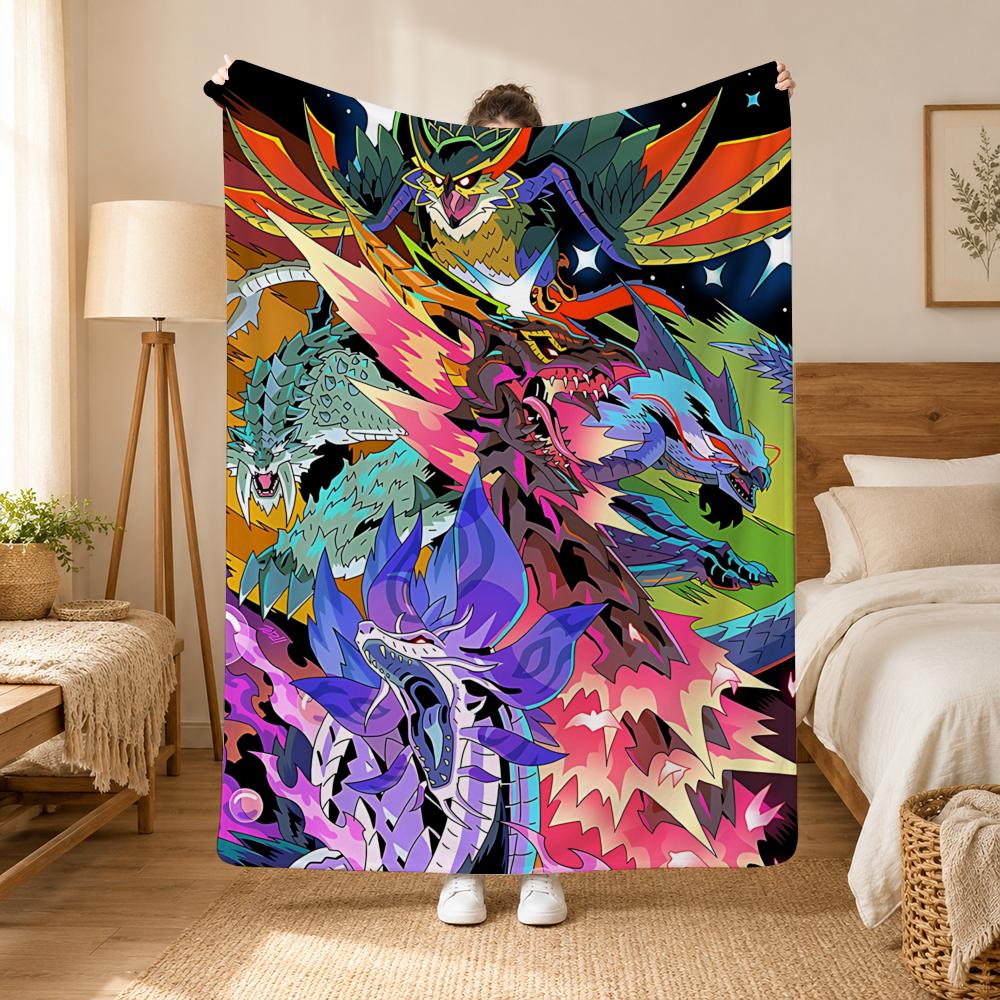 Monster Hunter Game Throw 240g Flannel Blanket, Suitable for Sofas, Beds, Offices,  Exquisite Gift Blankets