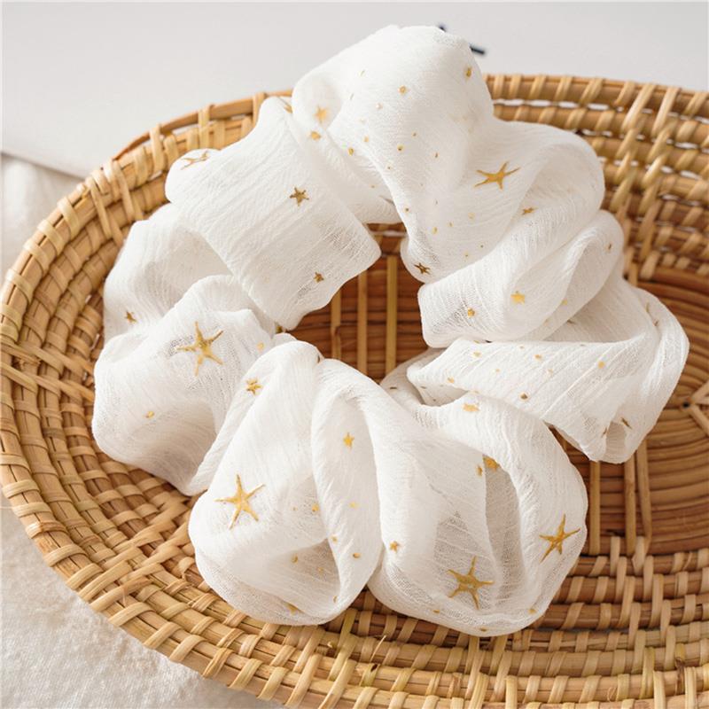 Women Gold Star Hair Bands Solid Color Scrunchies Hair Rope Headwear Girls Hair Ties Accessories Ponytail Holder