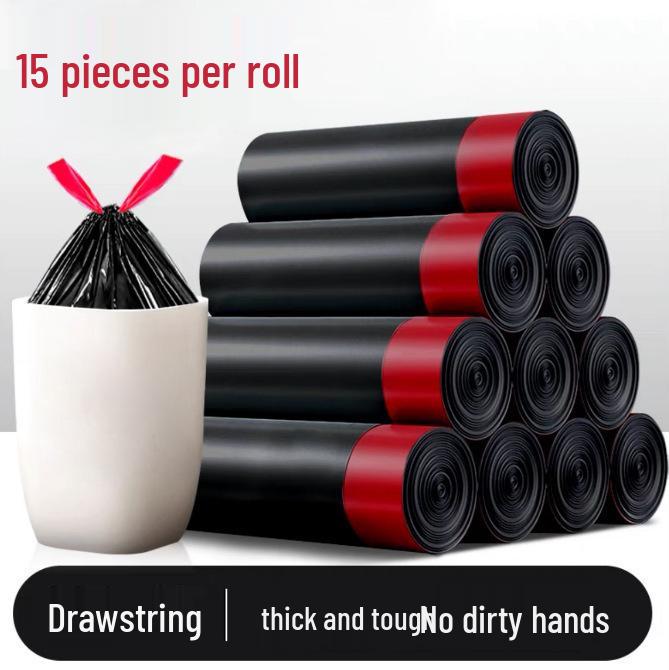 Extra Large Black Drawstring Kitchen Garbage Bags - Thickened, Automatic Closure for Home, Dorm, or Office
