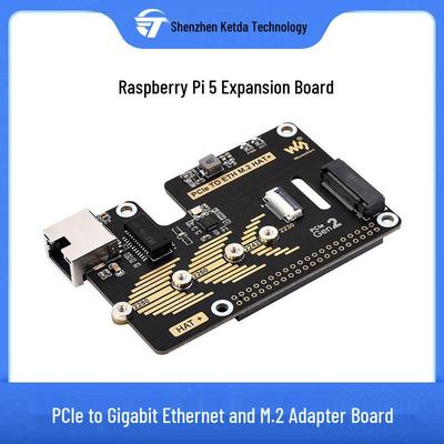 Raspberry Pi 5 PCIe To Gigabit Ethernet Adapter with M.2 NVMe Expansion Board.