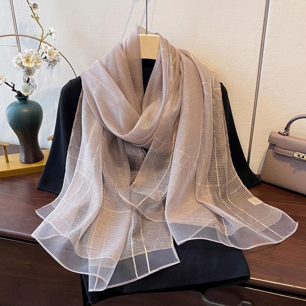 New Spring and Summer Fashion Style Gold and Silver Silk Long Shawl Dual-purpose Silk Scarf Warm Korean Silk Blended Scarf for Women