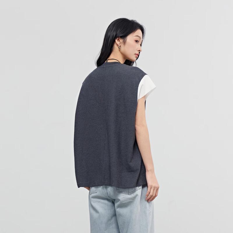 Elva' Island Women's Contrast Panel Faux Two-piece T-shirt