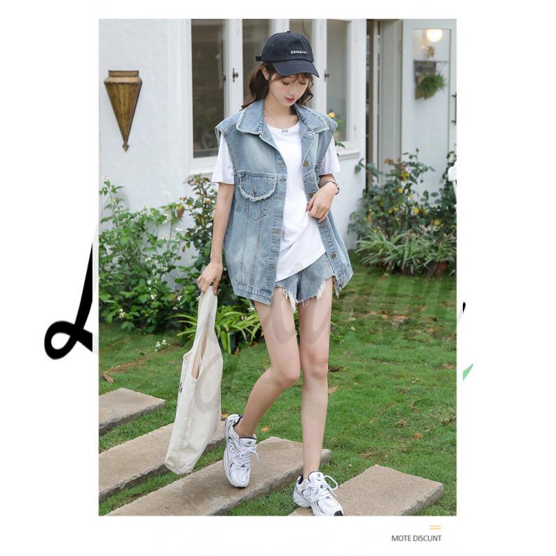 MONA Oversized Korean Style Denim Vest One Size синий