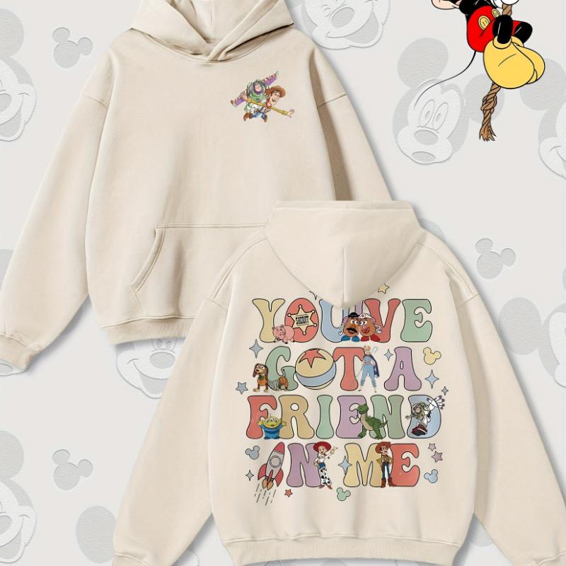 Disney Cartoon Print Autumn and Winter Hooded Sweater Crew Neck Long-sleeved Hoodie Loose Casual Style Suitable for Men Women