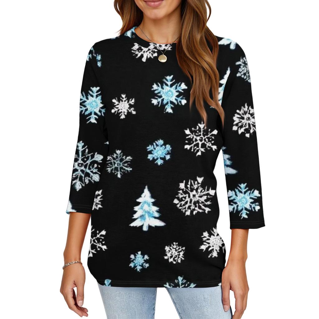 Women's Fashion Casual Christmas Printed Round Neck Long Sleeve Pullover Top