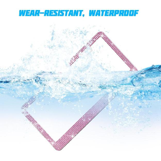 Bling Car License Plate Frame, 2PCS Crystal Sparkly Rhinestone Stainless Steel Vehicle License Plate Holder for Women Girl, Diamond Automotive