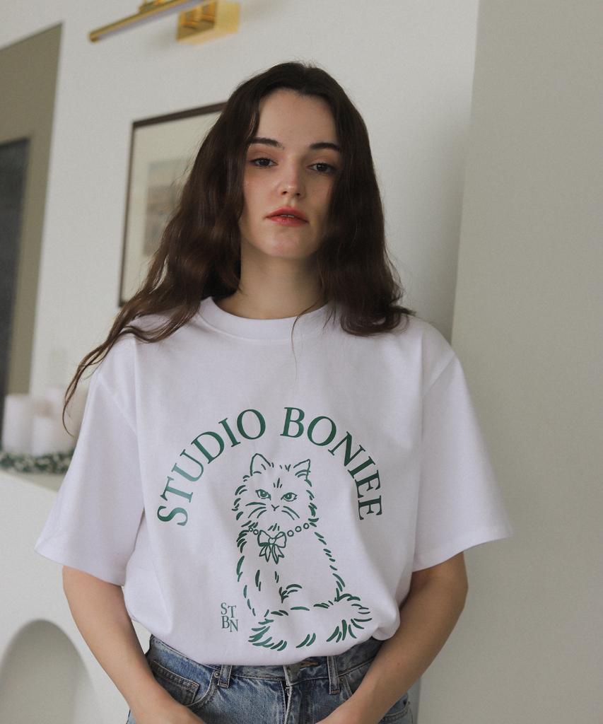 BONIEE New Cat Symbol Cat Graphic Loose Oversized T-Shirt White