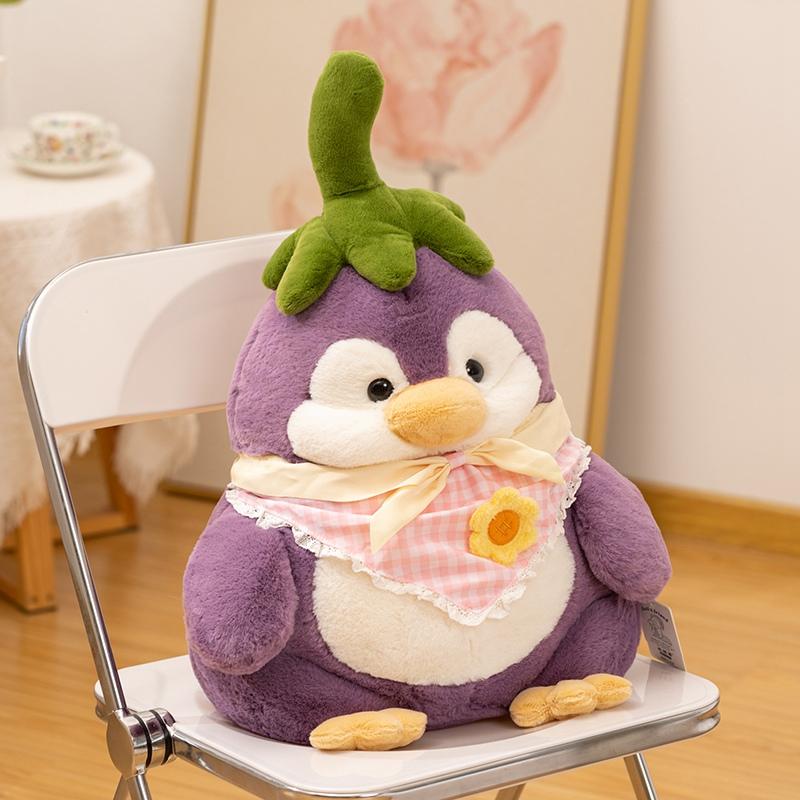 25-60cm Creative Purple Penguin Plushie Cute Penguin In Vegetable Eggplant Plush Toy Kawaii Christmas Gift Pillow