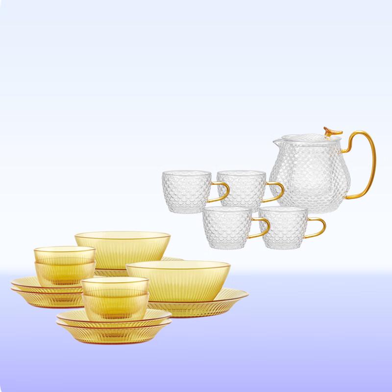 VISIONS Corning Crystal Respect Dinnerware & Dragon Scale Teaware Set