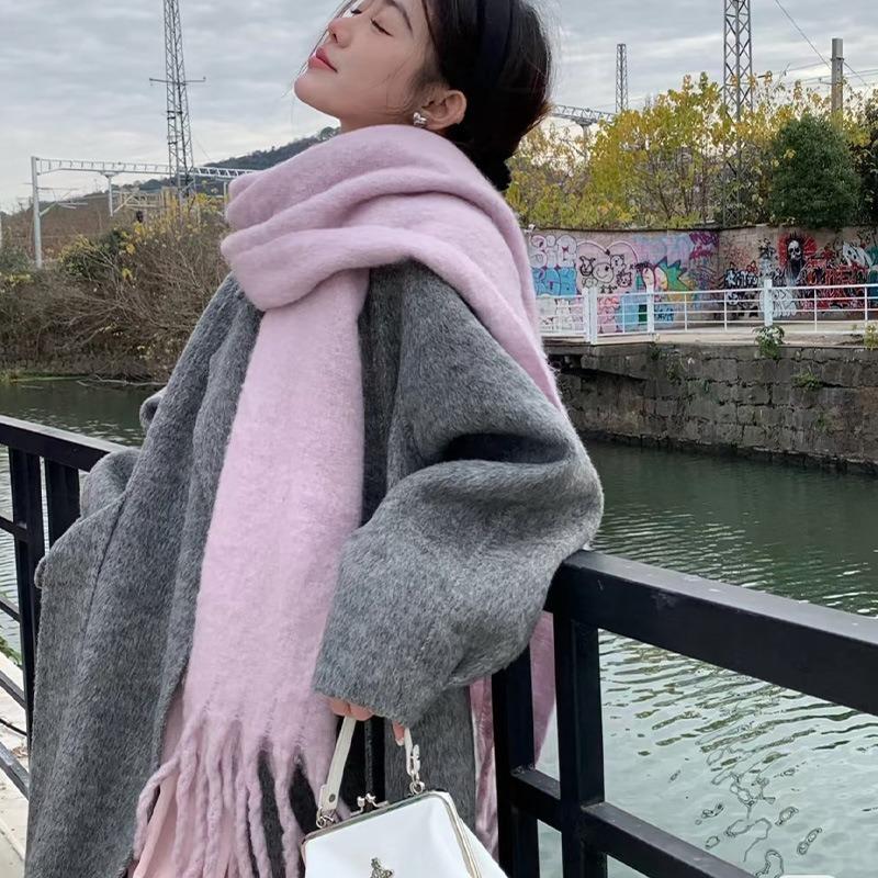 Crain blue scarf women's winter versatile thickened solid color shawl mohair premium warm scarf