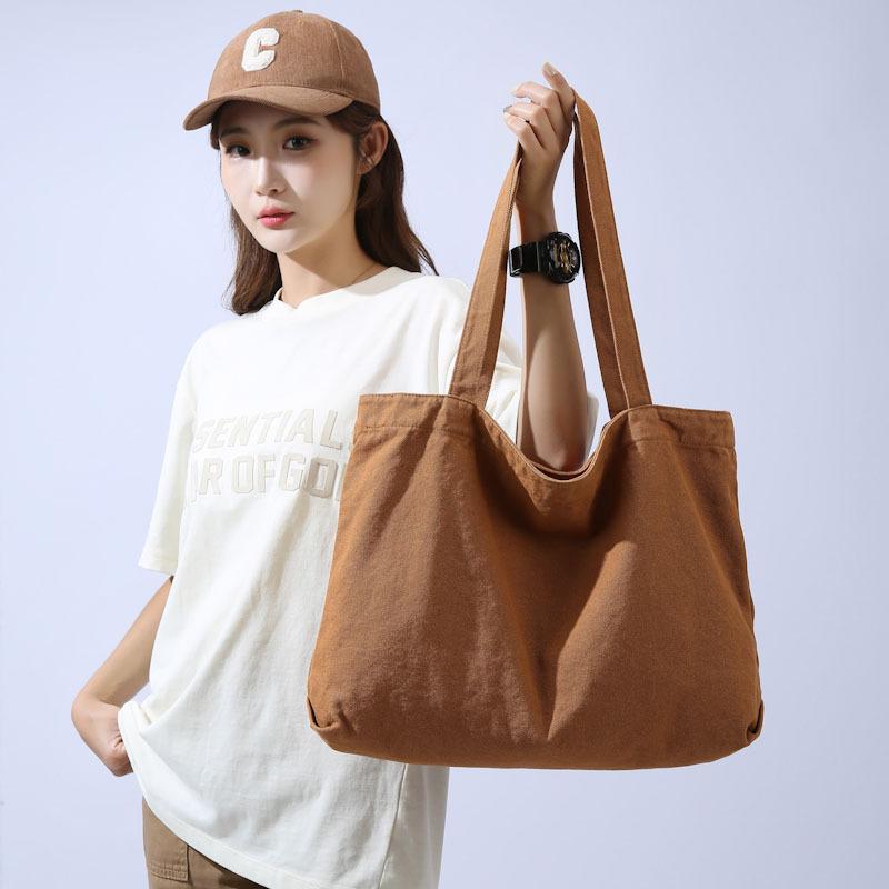 Large Capacity Tote Bag Female Canvas Bag Student Class Shoulder Bag Retro Cloth Bag Simple Versatile Cloth Bag Trendy