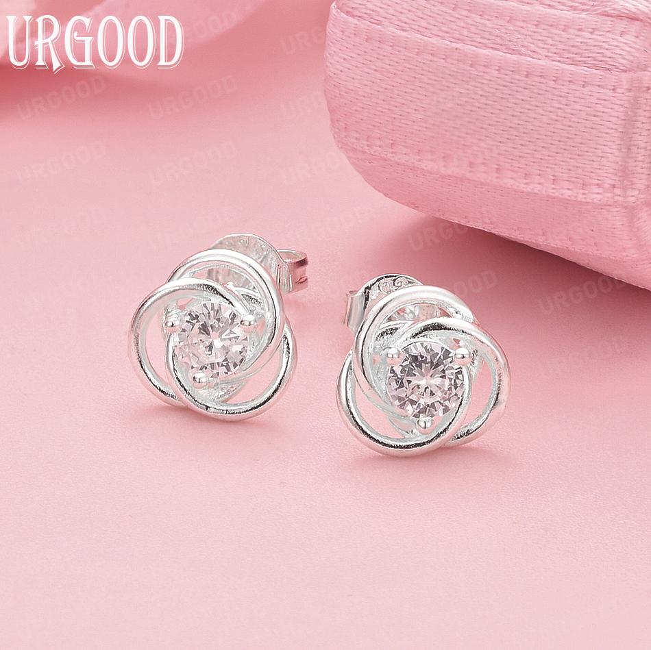 925 Sterling Silver Fashion AAA Zircon Woven Pierced Earrings Wedding Jewelry