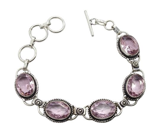 Pink Quartz Gemstone Silver Plated Handmade Bracelet Jewelry BR 04