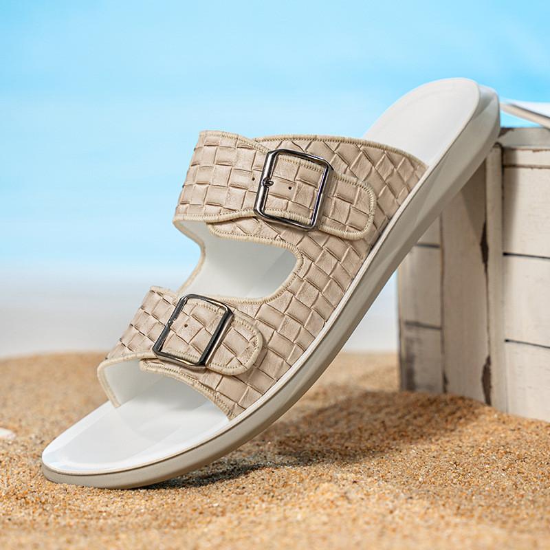 

Men Luxury Crocodile Pattern Pu Leather Casual Slippers Summer New Beach Slippers For Men Non Slip Flat Sandals 38