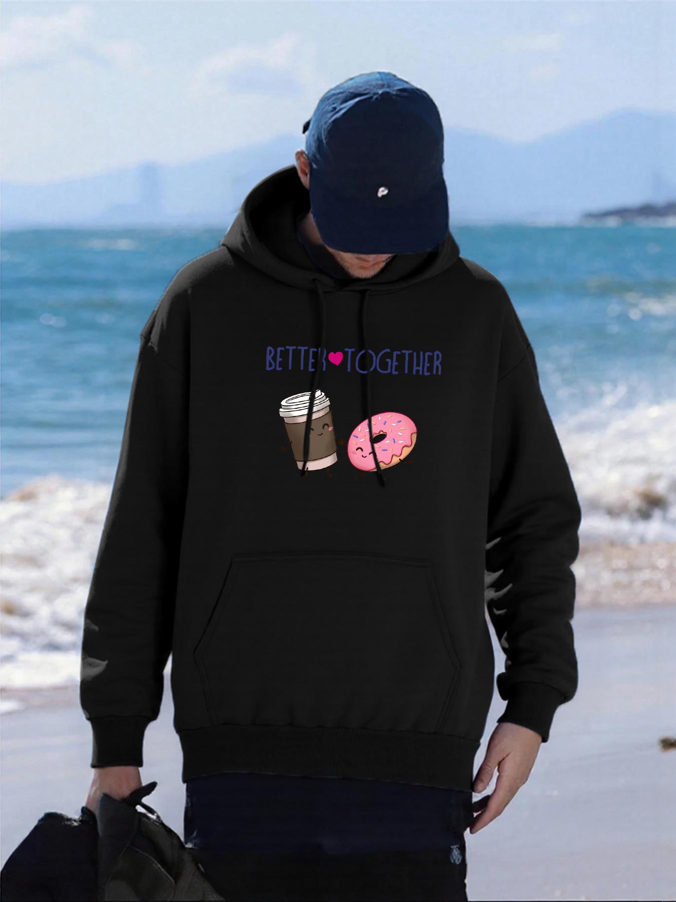 

Better Together Coffee Bread Printing Mens Hoodies Hip Hop Loose Unisex Streetwear Casual Pocket Hoody Autumn Fleece Pullover 3XL