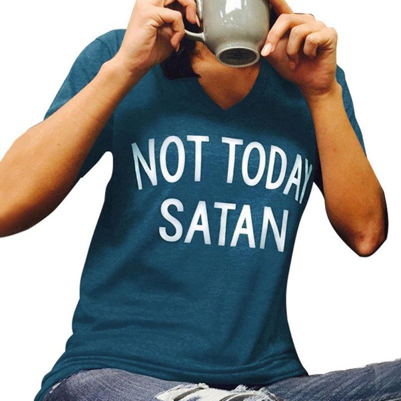 Stylish Women Not Today Satan Tee Comfortable Casual Short Sleeve V-neck Top