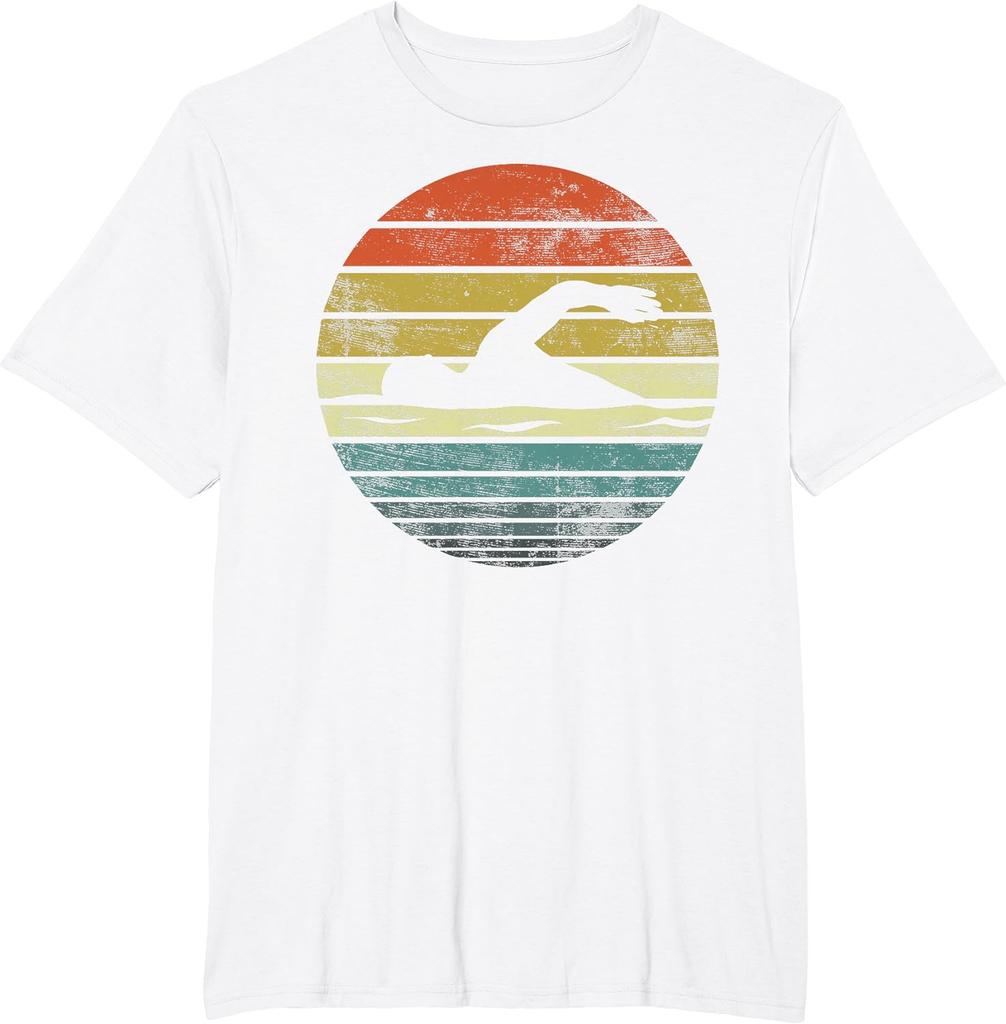 Roliga Simmargåvor Retro Vintage Solnedgång Simtränare Simning T-shirt Unisex Stil Skjortor för Kvinnor Män Kläder Streetwear Y2k