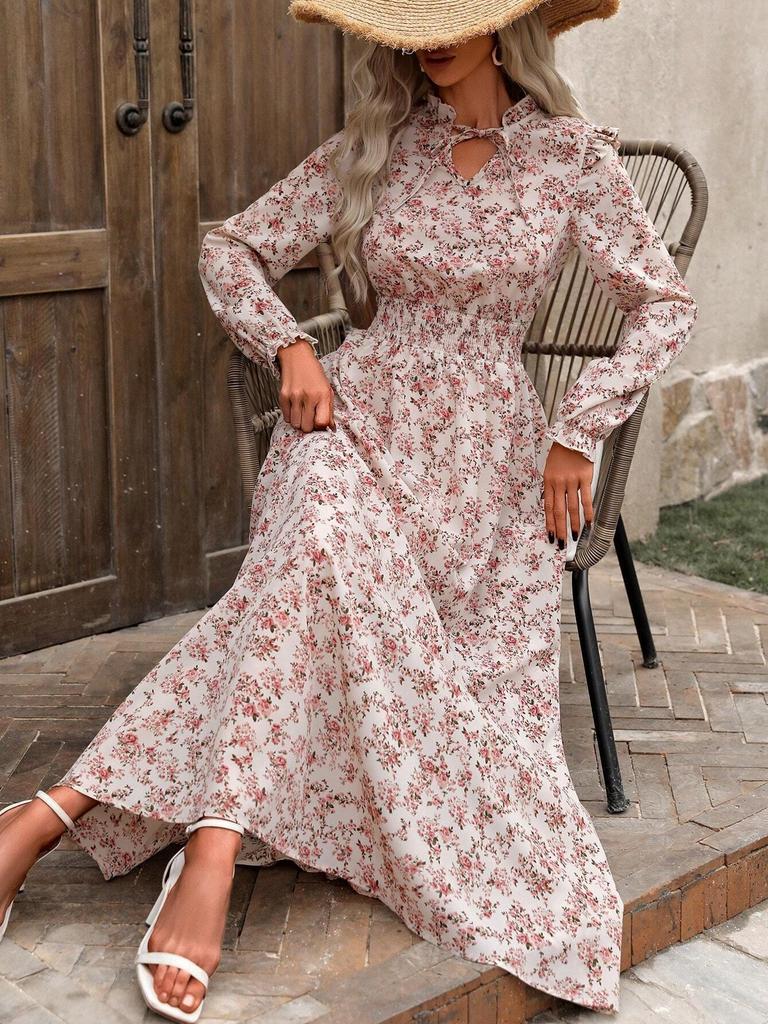 2025 Hot-Selling European & American Floral Long-Sleeve Dress