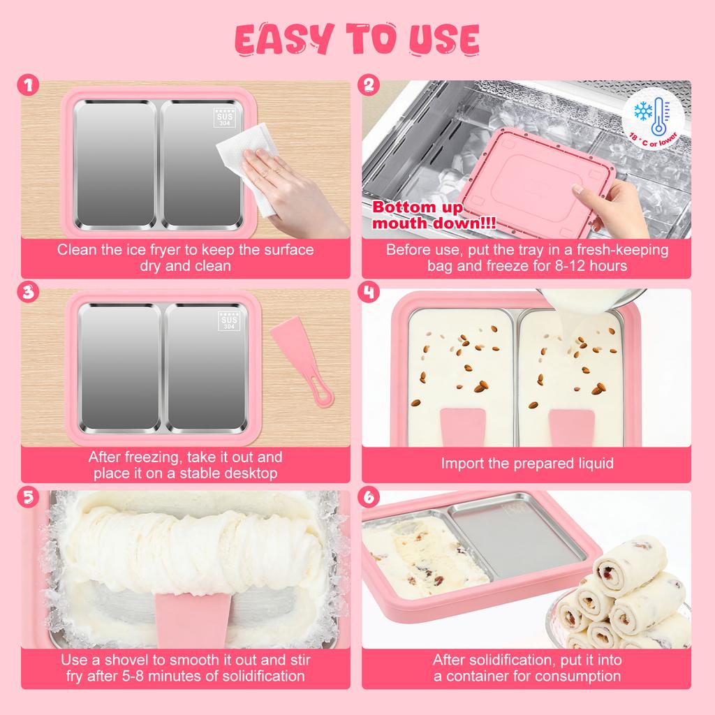 Rolled Ice Cream Maker Cold Sweet Fried Ice Pan DIY Household Frozen Yogurt Maker for Homemade Stir Fry Ice Tray
